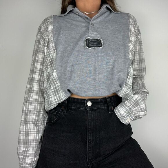 Levi’s Reworked Relaxed Western Gray Plaid Long Sleeve Flannel Upcycled Shirt - Picture 1 of 3